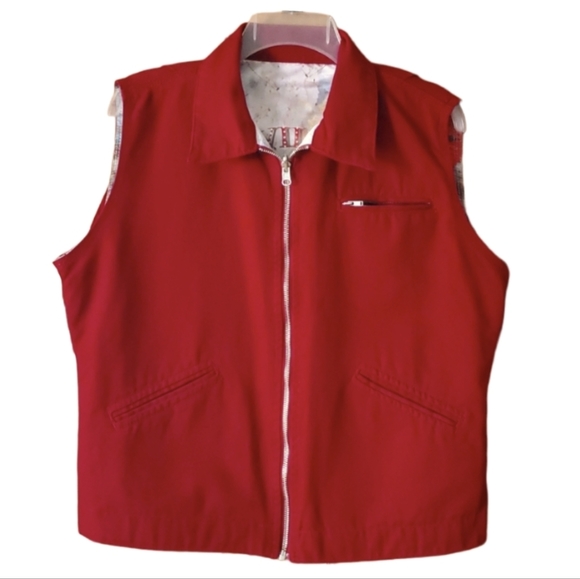 Ethyl Reversible Womans Wild West Red Denim Zip Vest‎ Size L/XL - Picture 1 of 12